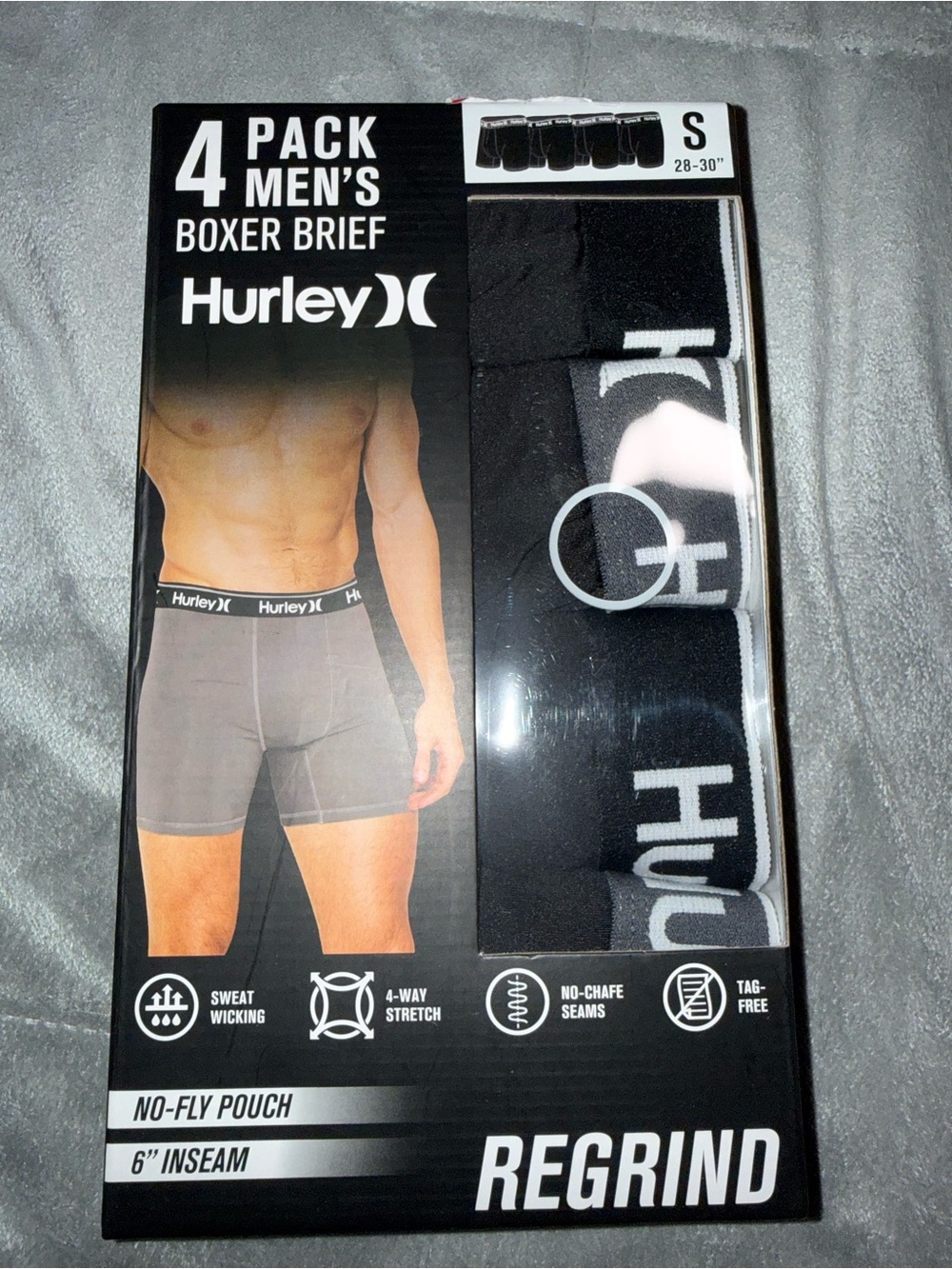 Hurley Men’s Black 4-Pack Boxer Briefs - S